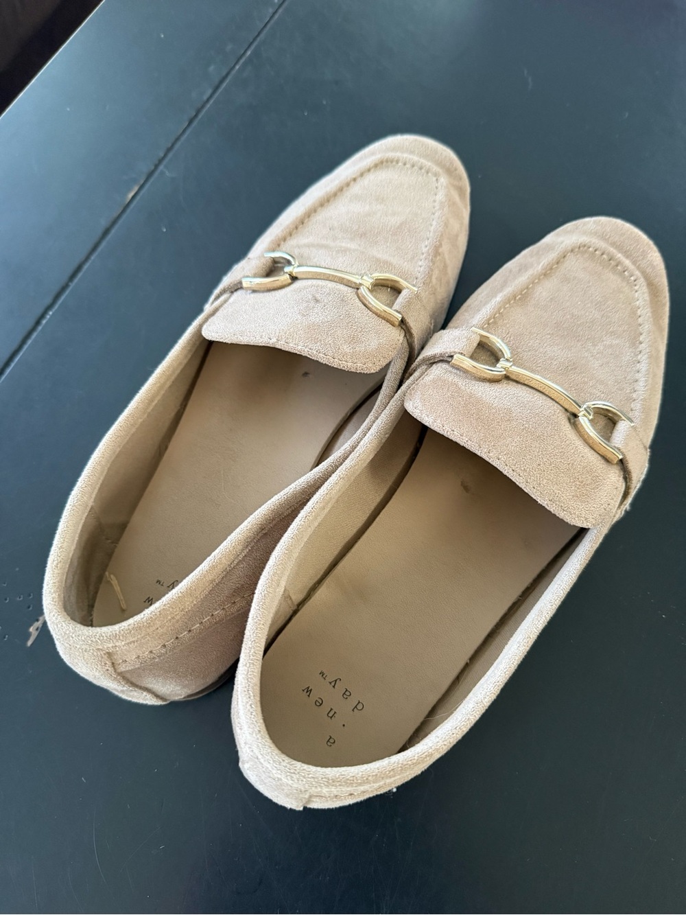 Women’s Suede Loafers with Metal Bit - Beige
